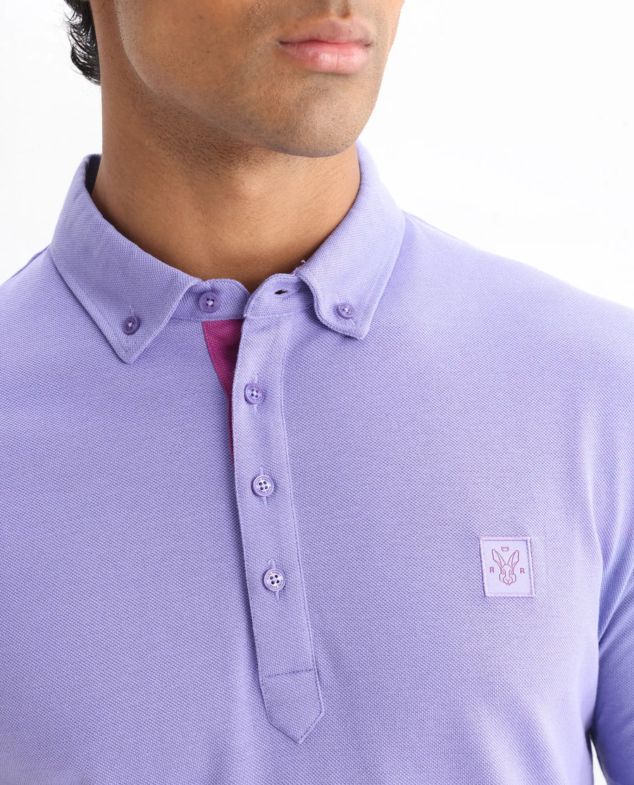Rare Rabbit Men's Herval Pastel Purple Cotton Plain Regular Fit Half Sleeve Polo