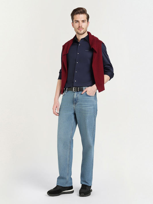 GANT Men Relaxed Slim Fit Solid Spread Collar Pure Cotton Casual Shirt