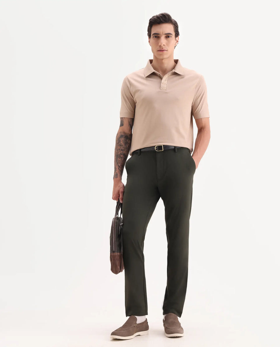 Rare Rabbit Men's Hin Beige Cotton Blend Fabric Half Sleeve Spread Collar Plain Polo