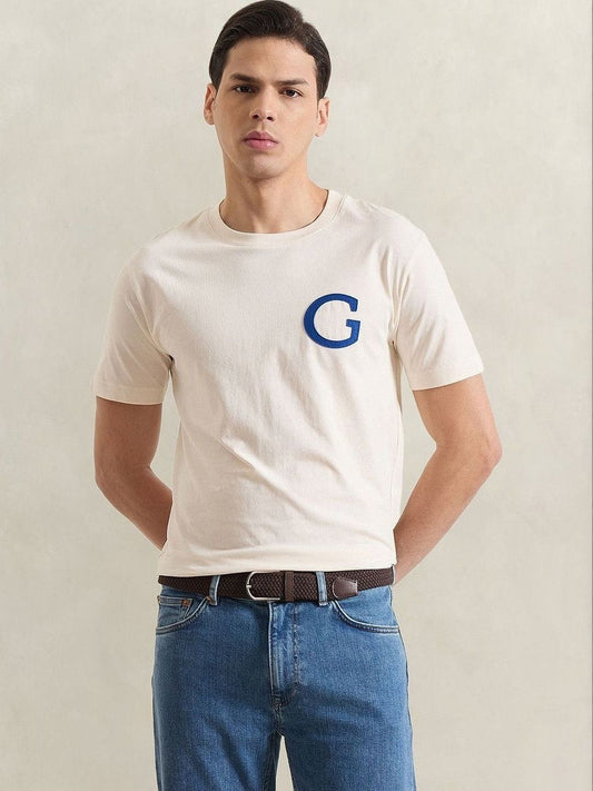 Gant Men Cream Solid Regular Fit T-Shirt