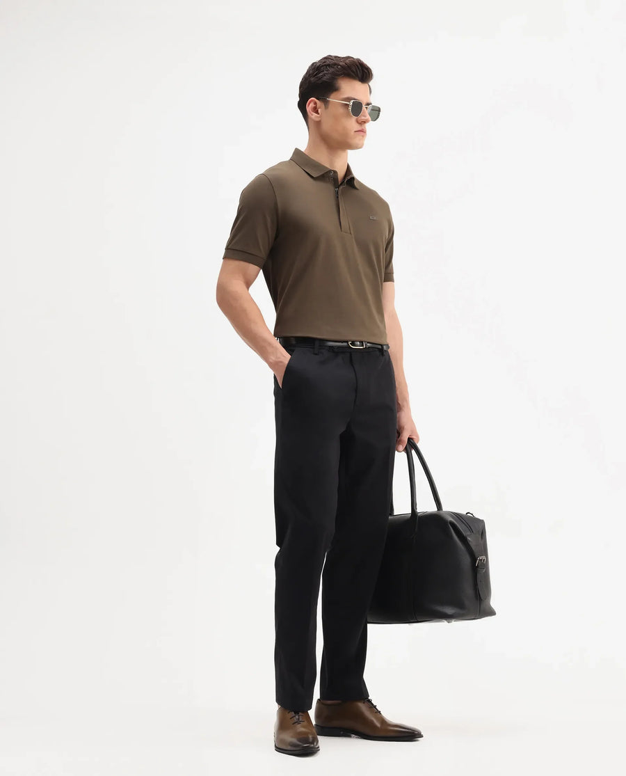 Rare Rabbit Men's Smart Black Cotton Blend Plain Regular Fit Trouser