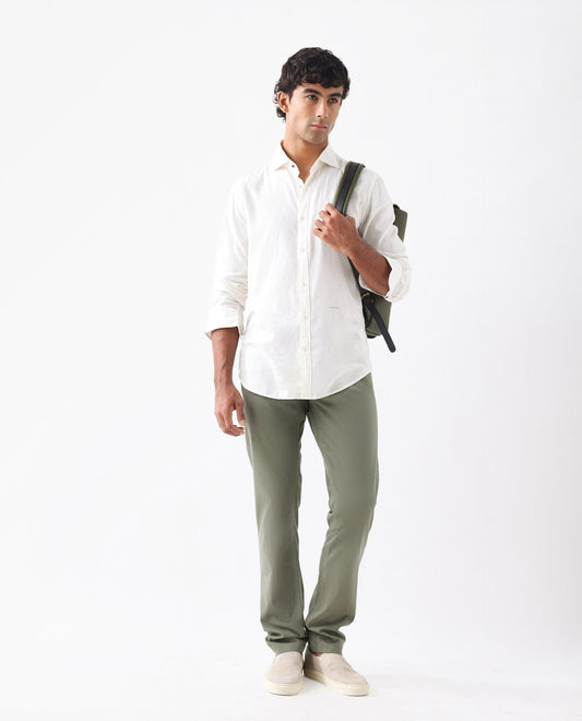 Rare Rabbit Men's Spoke 24 Pastel Green Cotton Blend Plain Regular Fit Trouser