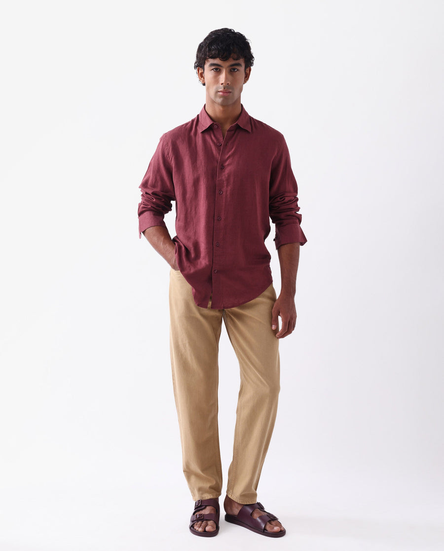 Rare Rabbit Men's Arvi Mustard Cotton Plain Dond Carrot Fit Jeans