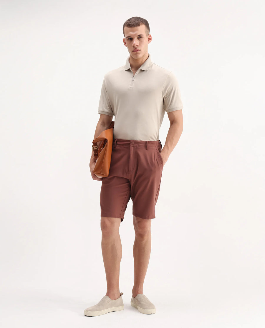 Rare Rabbit Men's Holit Dusky Beige Cotton Plain Regular Fit Half Sleeve Polo