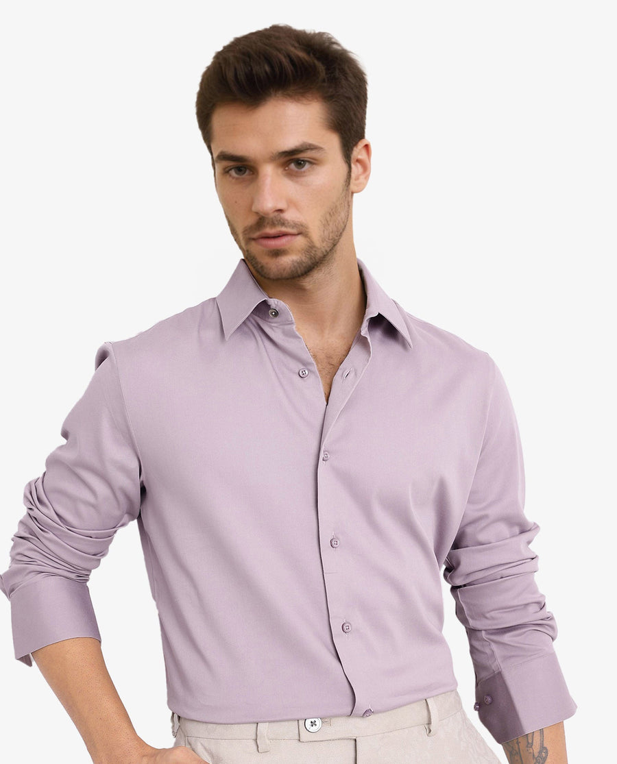 Rare Rabbit Men's Holla Dusky Pink Satin Plain Regular Fit Full Sleeve Collared Shirt