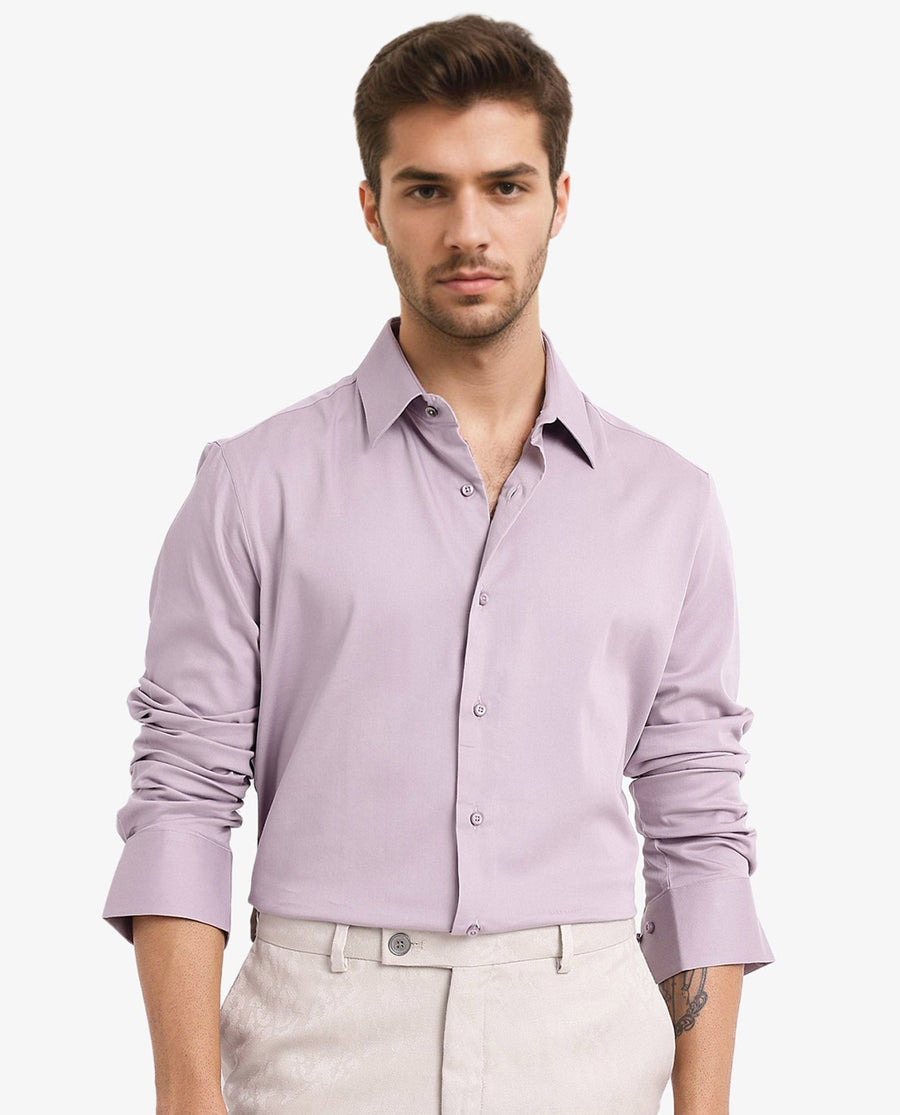 Rare Rabbit Men's Holla Dusky Pink Satin Plain Regular Fit Full Sleeve Collared Shirt