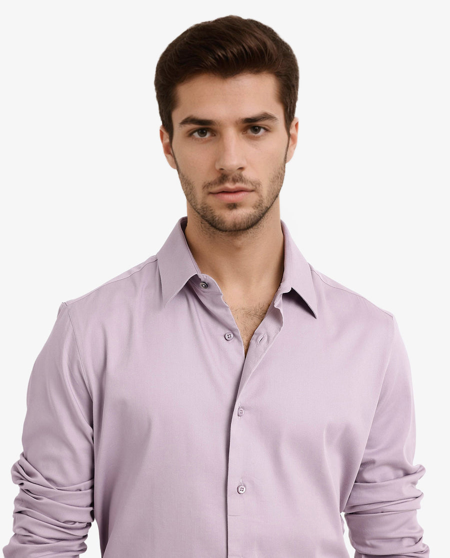 Rare Rabbit Men's Holla Dusky Pink Satin Plain Regular Fit Full Sleeve Collared Shirt