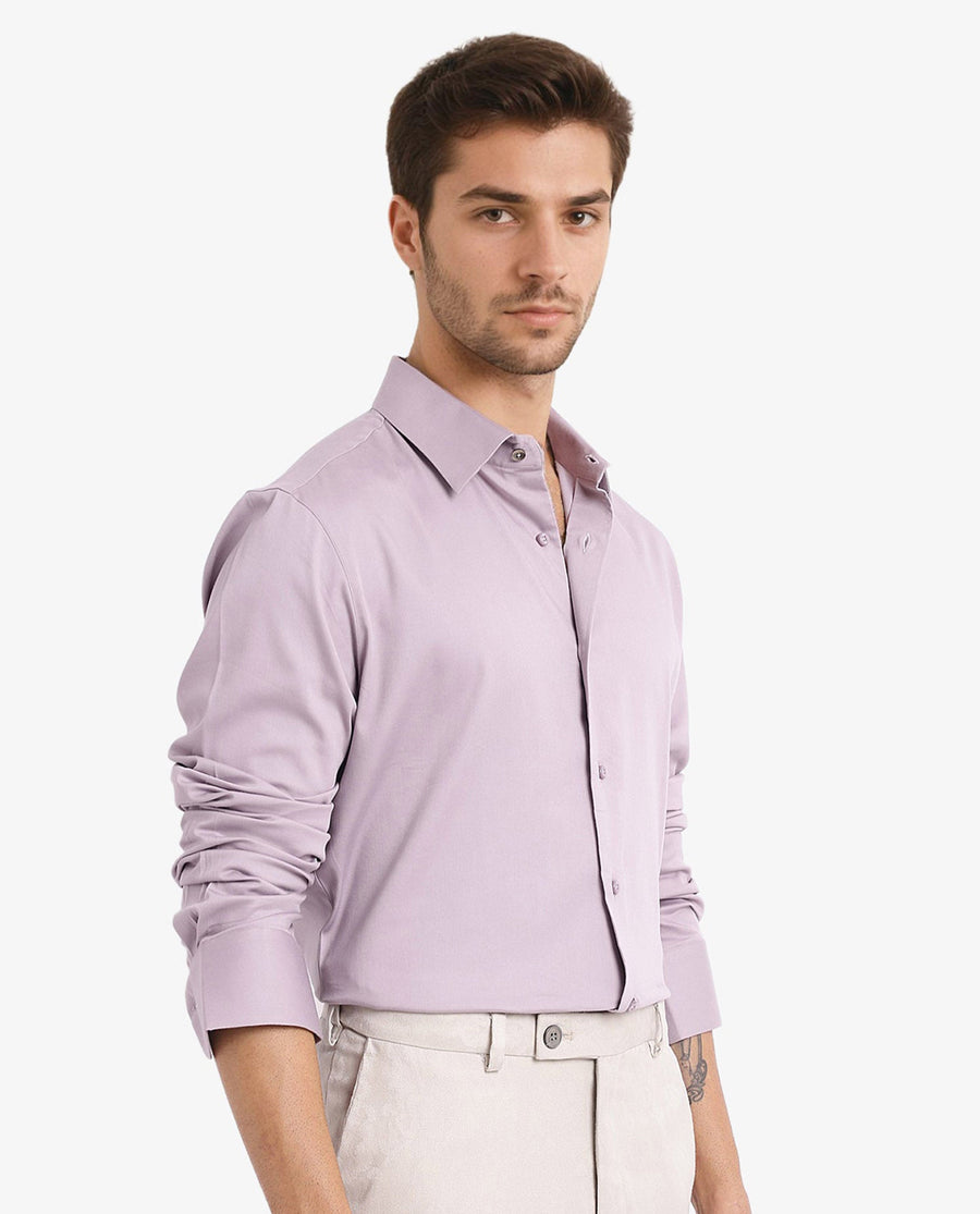 Rare Rabbit Men's Holla Dusky Pink Satin Plain Regular Fit Full Sleeve Collared Shirt
