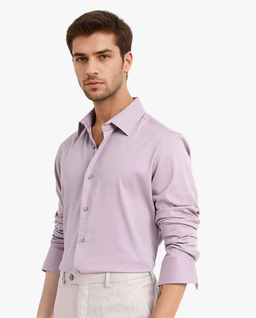 Rare Rabbit Men's Holla Dusky Pink Satin Plain Regular Fit Full Sleeve Collared Shirt