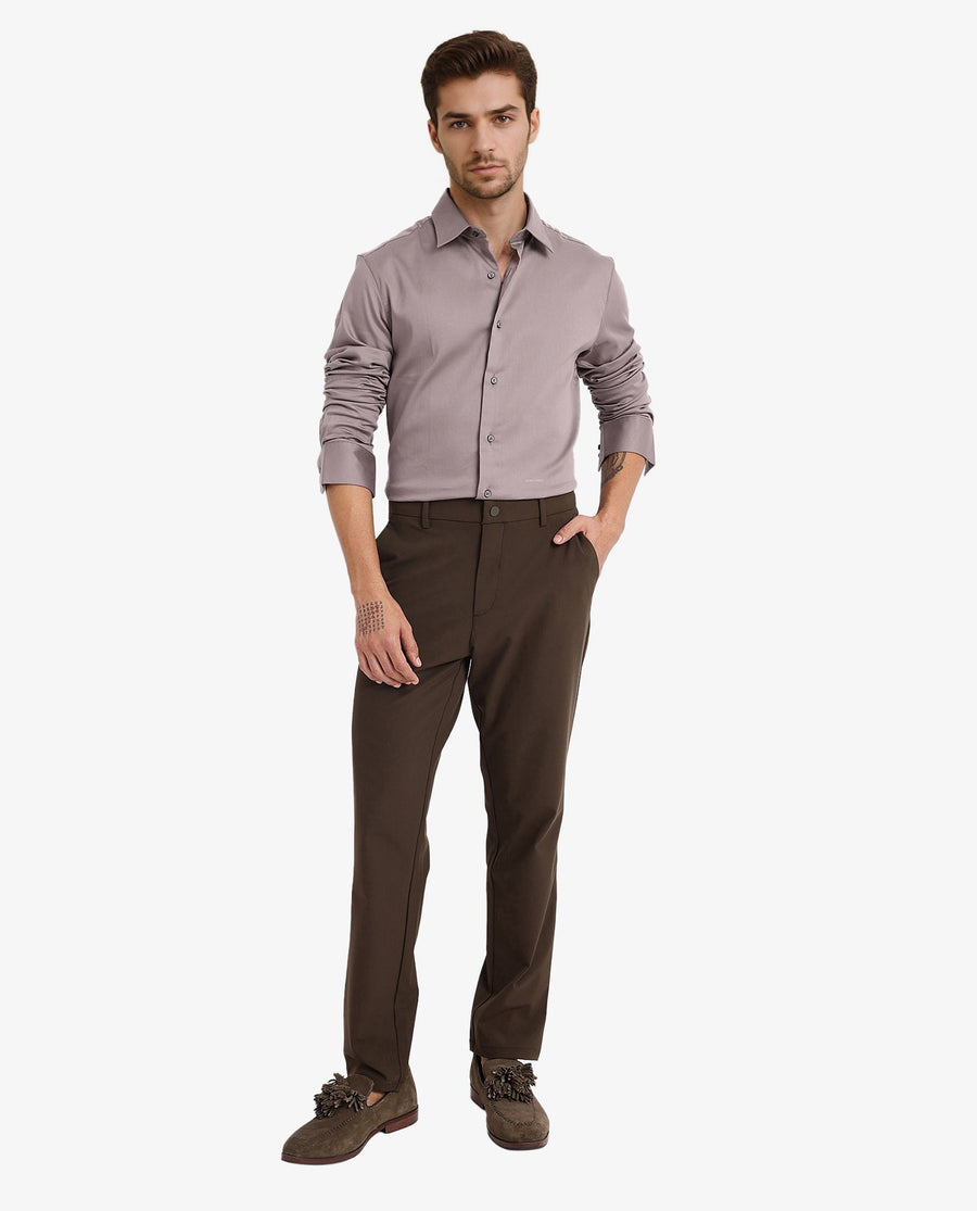 Rare Rabbit Men's Holla Grey Satin Plain Regular Fit Full Sleeve Collared Shirt