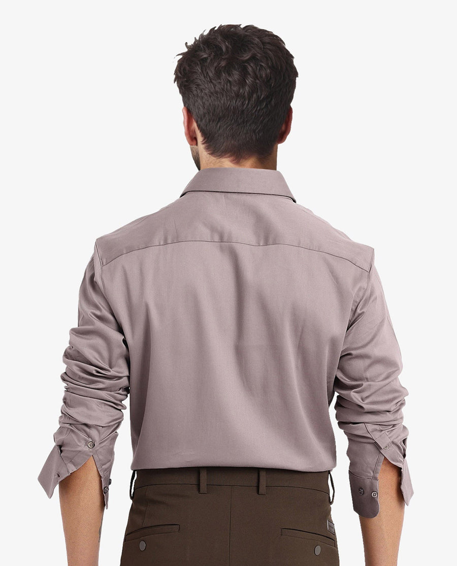 Rare Rabbit Men's Holla Grey Satin Plain Regular Fit Full Sleeve Collared Shirt