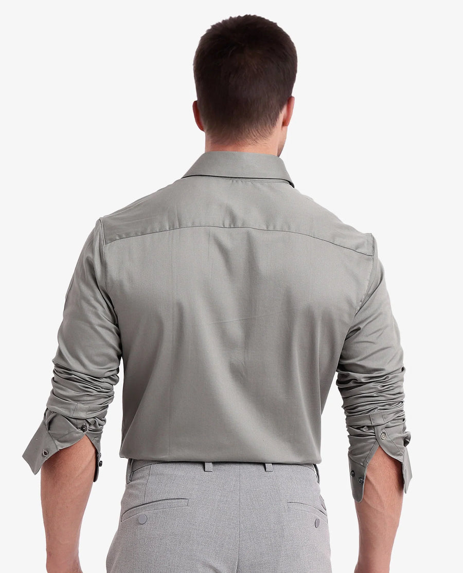Rare Rabbit Men's Holla Olive Satin Plain Regular Fit Full Sleeve Collared Shirt