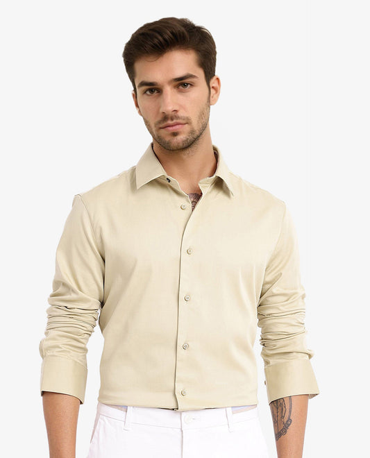 Rare Rabbit Men's Holla Pastel Green Satin Plain Regular Fit Full Sleeve Collared Shirt