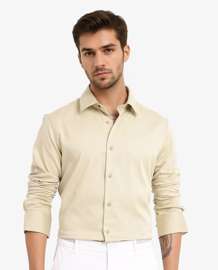 Rare Rabbit Men's Holla Pastel Green Satin Plain Regular Fit Full Sleeve Collared Shirt