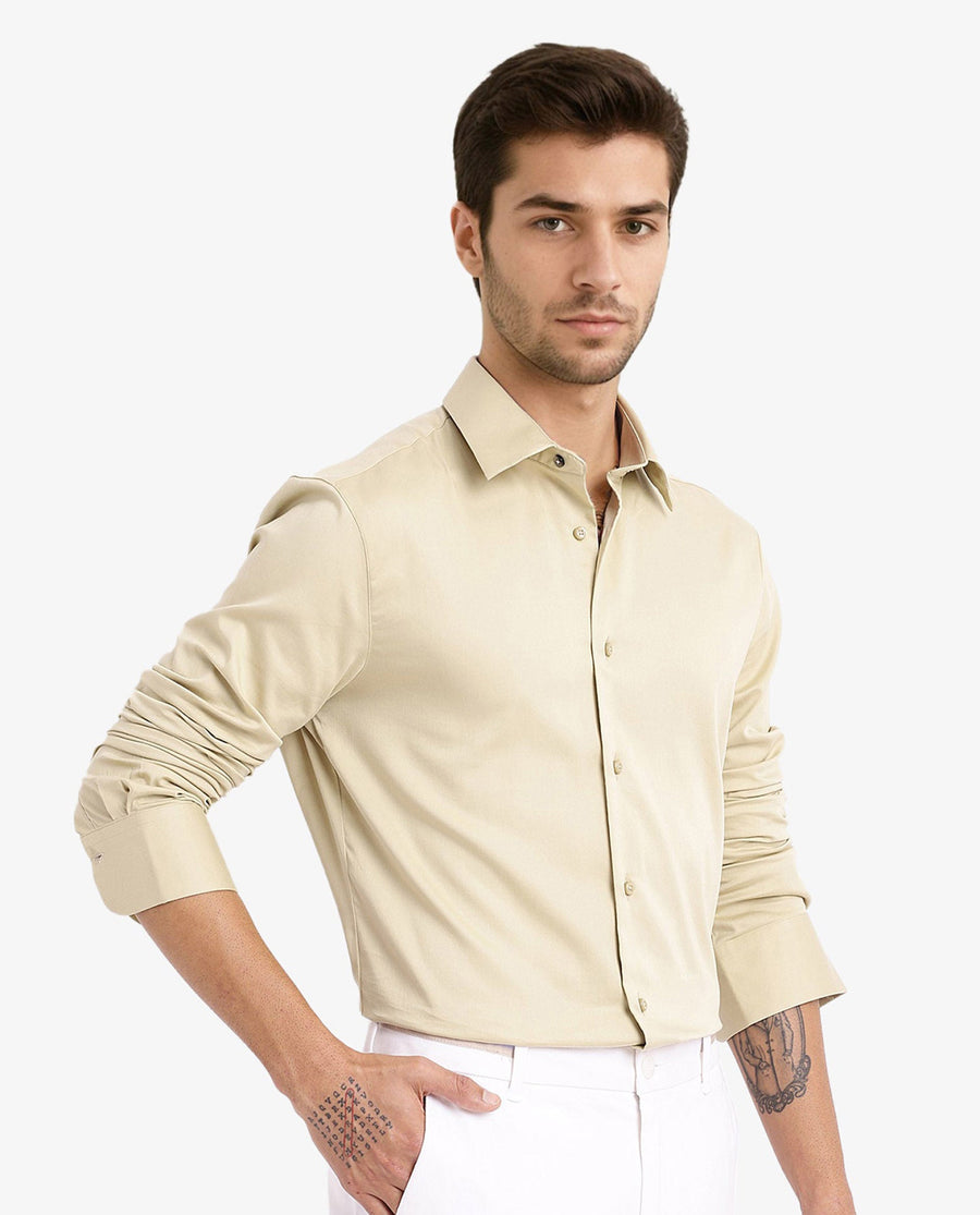 Rare Rabbit Men's Holla Pastel Green Satin Plain Regular Fit Full Sleeve Collared Shirt