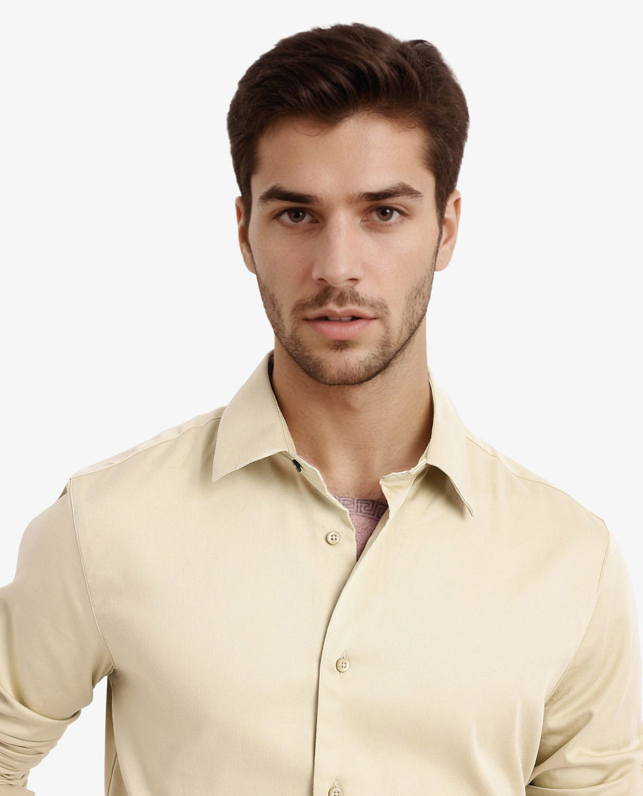 Rare Rabbit Men's Holla Pastel Green Satin Plain Regular Fit Full Sleeve Collared Shirt