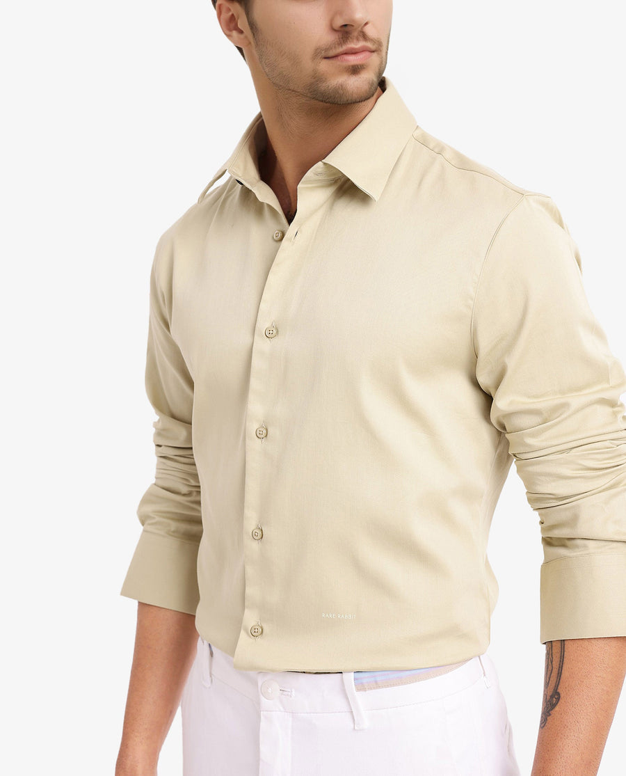 Rare Rabbit Men's Holla Pastel Green Satin Plain Regular Fit Full Sleeve Collared Shirt