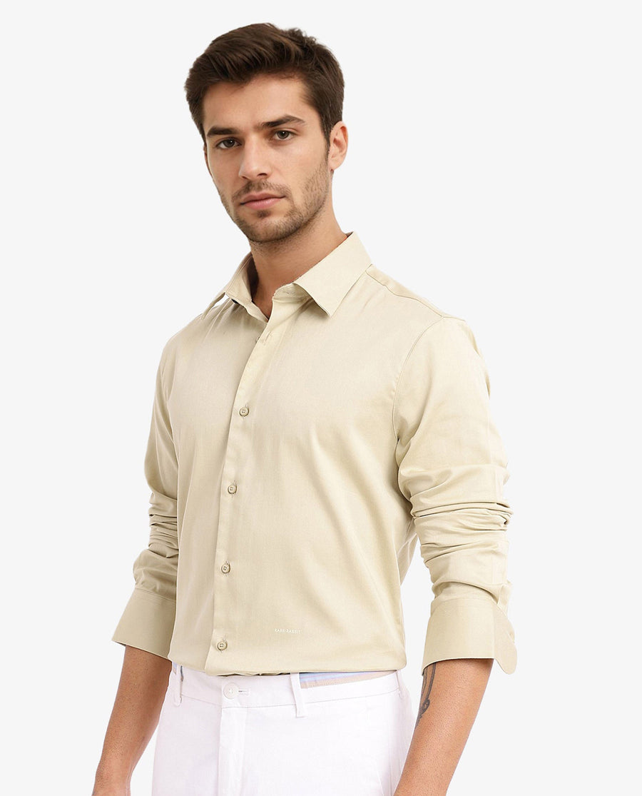 Rare Rabbit Men's Holla Pastel Green Satin Plain Regular Fit Full Sleeve Collared Shirt