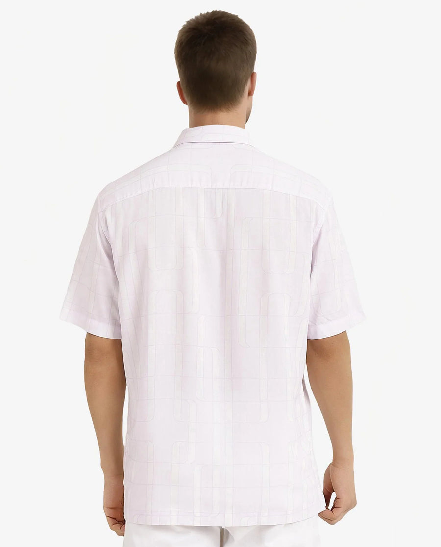 Rare Rabbit Men's Holter Light Purple Viscose Abstract Print Regular Fit Half Sleeve Collared Shirt