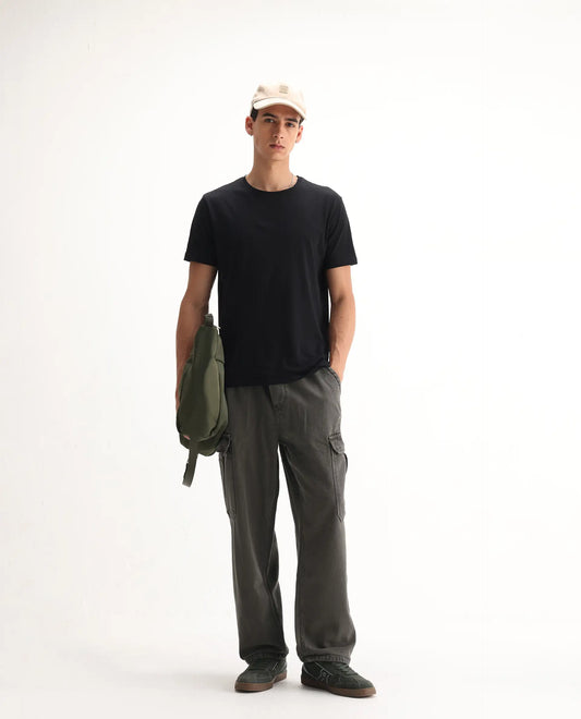 Rare Rabbit Men's Hork Dark Green Cotton Plain Baggy Fit Jeans