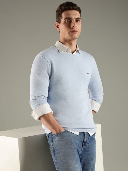 Tommy Hilfiger Europe Men Solid Regular Fit Cotton Sweater