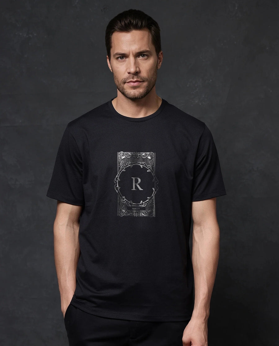 Rare Rabbit Men's Hype Black Cotton Blend Graphic Print Regular Fit Half Sleeve Crew Neck T-Shirt