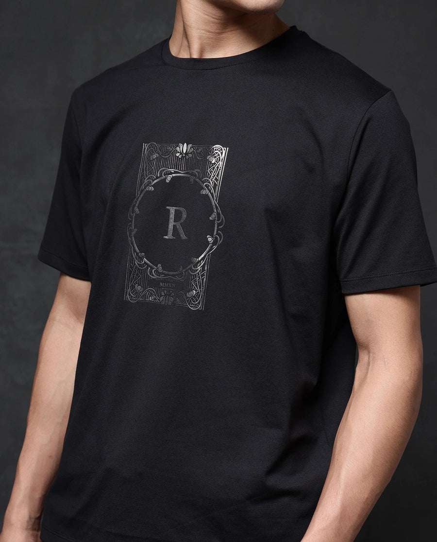 Rare Rabbit Men's Hype Black Cotton Blend Graphic Print Regular Fit Half Sleeve Crew Neck T-Shirt