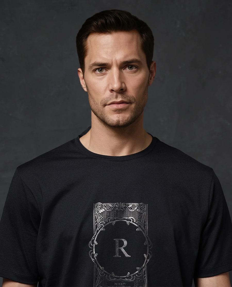 Rare Rabbit Men's Hype Black Cotton Blend Graphic Print Regular Fit Half Sleeve Crew Neck T-Shirt