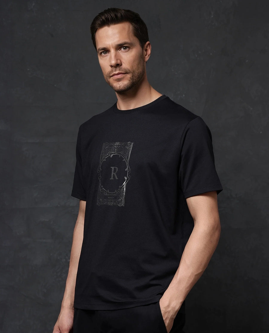Rare Rabbit Men's Hype Black Cotton Blend Graphic Print Regular Fit Half Sleeve Crew Neck T-Shirt