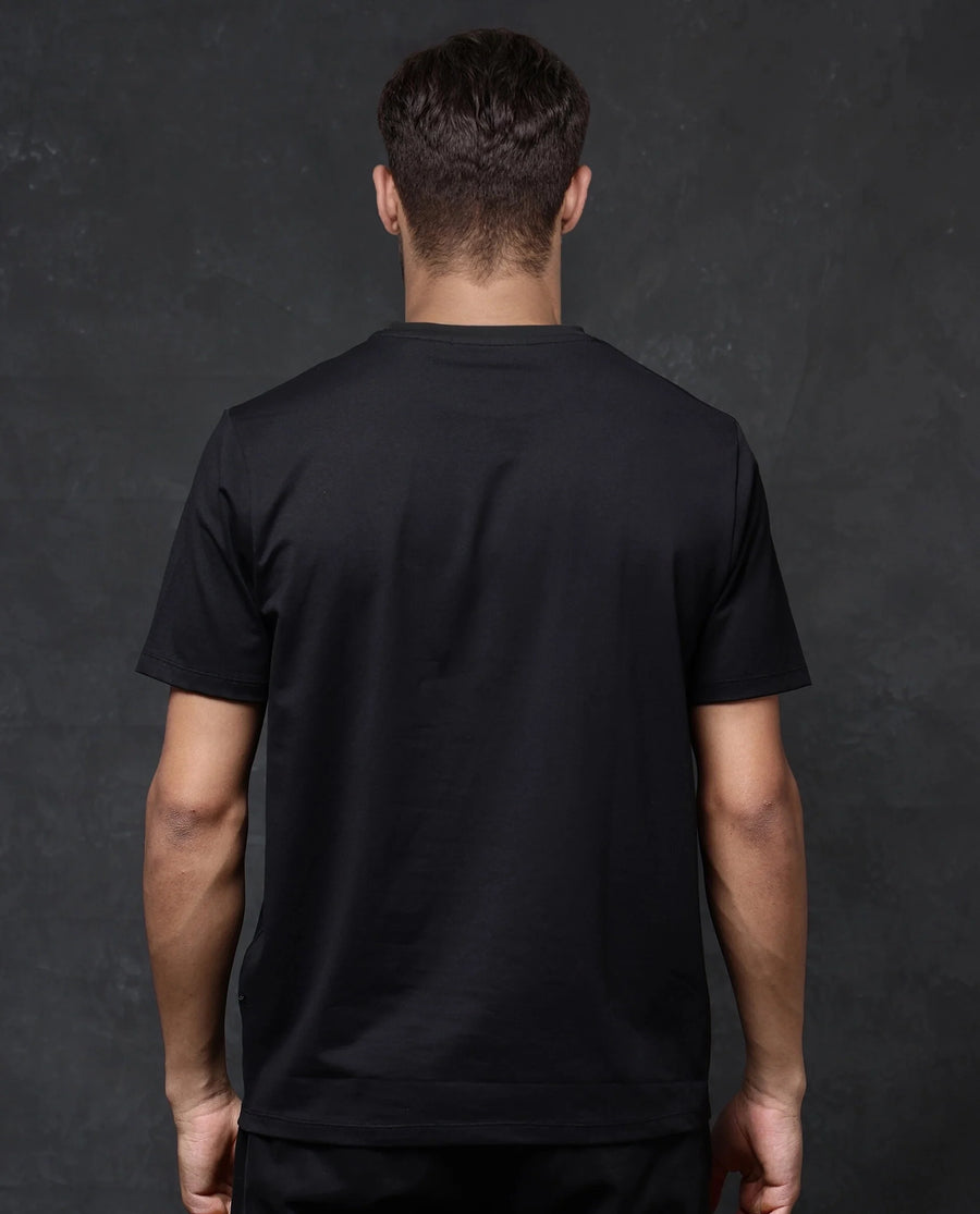 Rare Rabbit Men's Hype Black Cotton Blend Graphic Print Regular Fit Half Sleeve Crew Neck T-Shirt