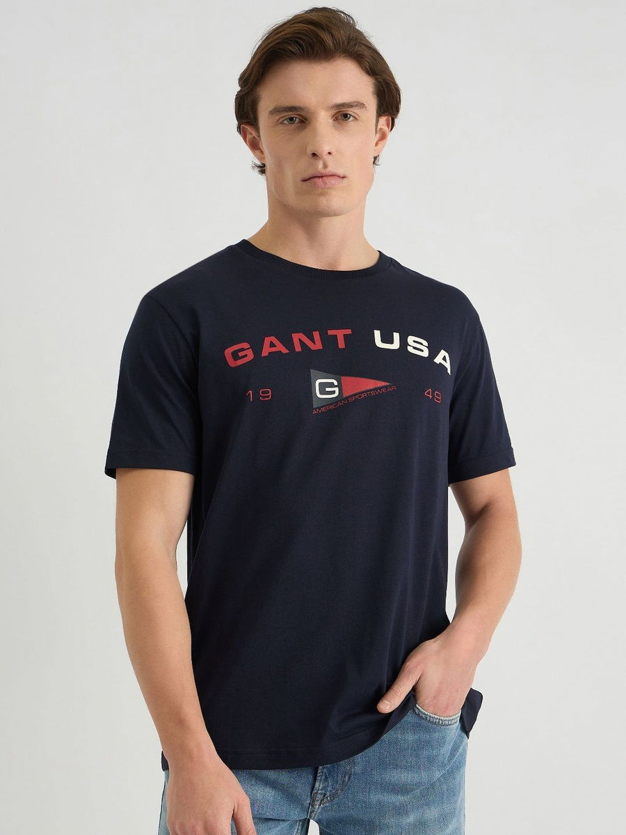 GANT Men Typography Printed Round Neck Cotton T-shirt