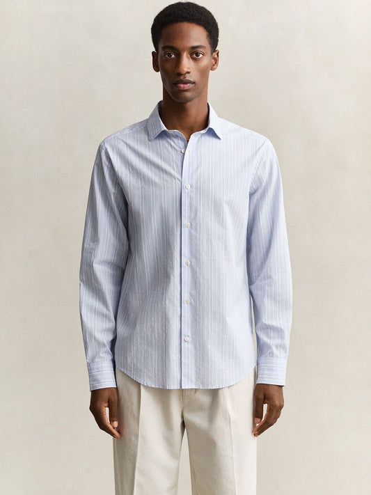 Gant Men Blue Striped Regular Fit Pure Cotton Shirt