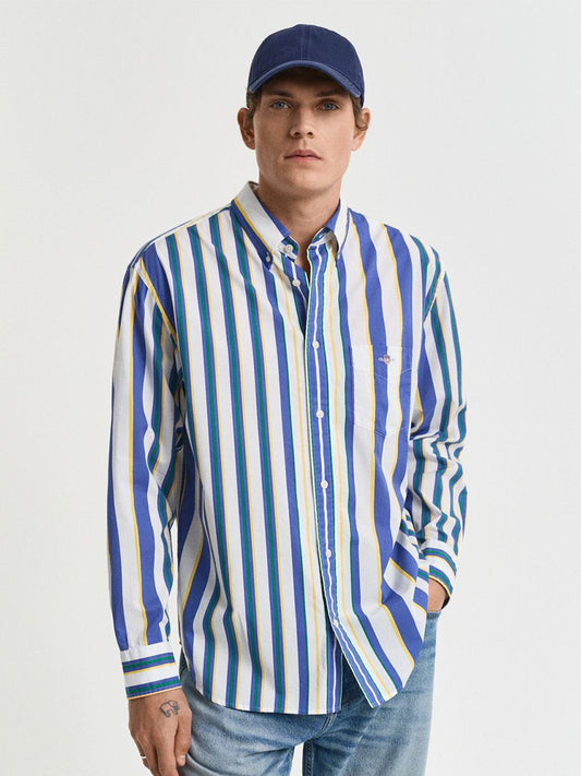 GANT Men Relaxed Fit Button-Down Collar Vertical Striped Cotton Casual Shirt