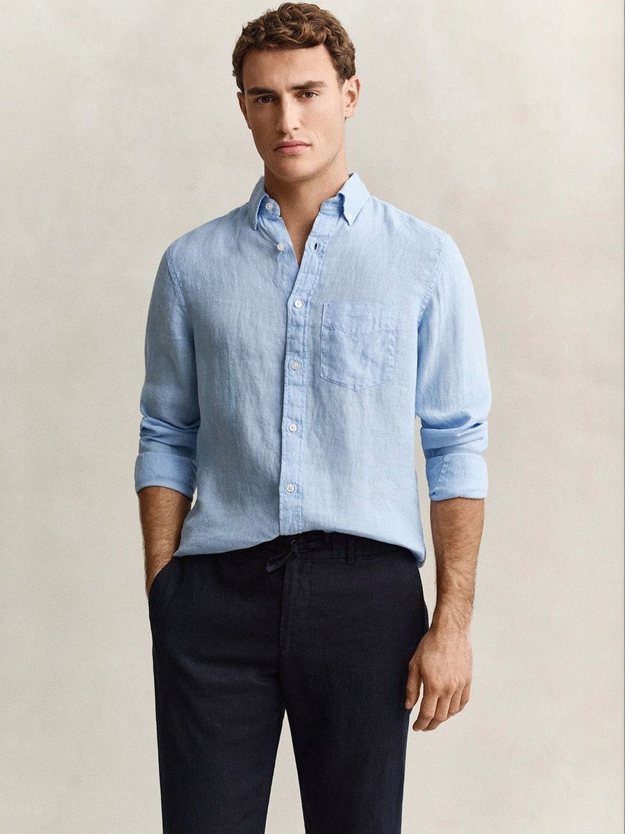 Gant Men Blue Solid Regular Fit Pure Linen Shirt