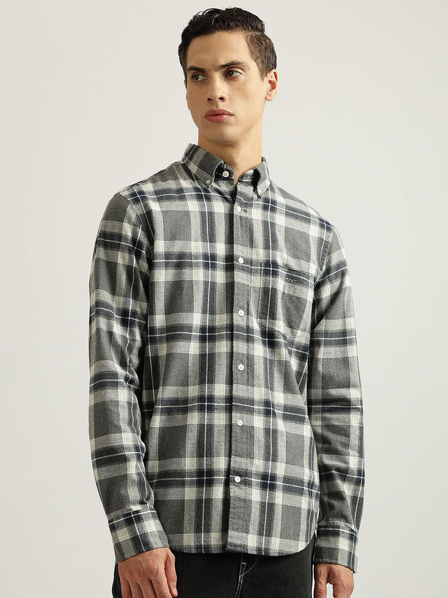 GANT Men Button-Down Collar Tartan Checked Cotton Casual Shirt