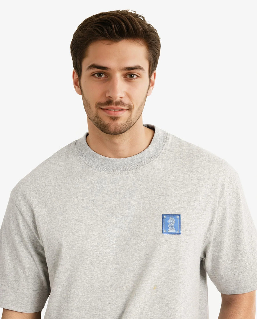 Rare Rabbit Men's Ight Melange Grey Cotton Graphic Print Oversized Fit Half Sleeve Crew Neck T-Shirt