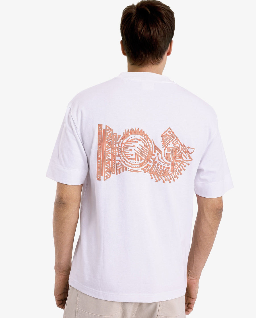 Rare Rabbit Men's Ight White Cotton Graphic Print Oversized Fit Half Sleeve Crew Neck T-Shirt