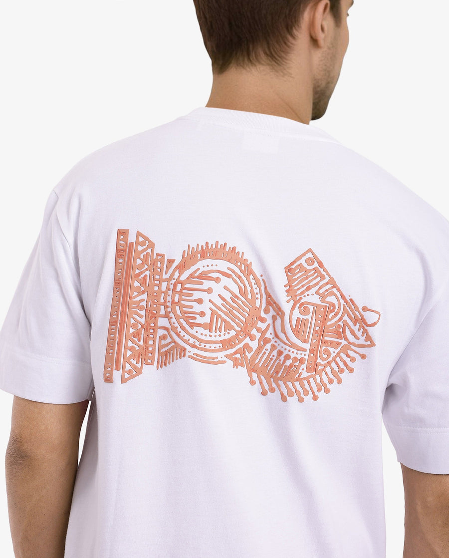 Rare Rabbit Men's Ight White Cotton Graphic Print Oversized Fit Half Sleeve Crew Neck T-Shirt
