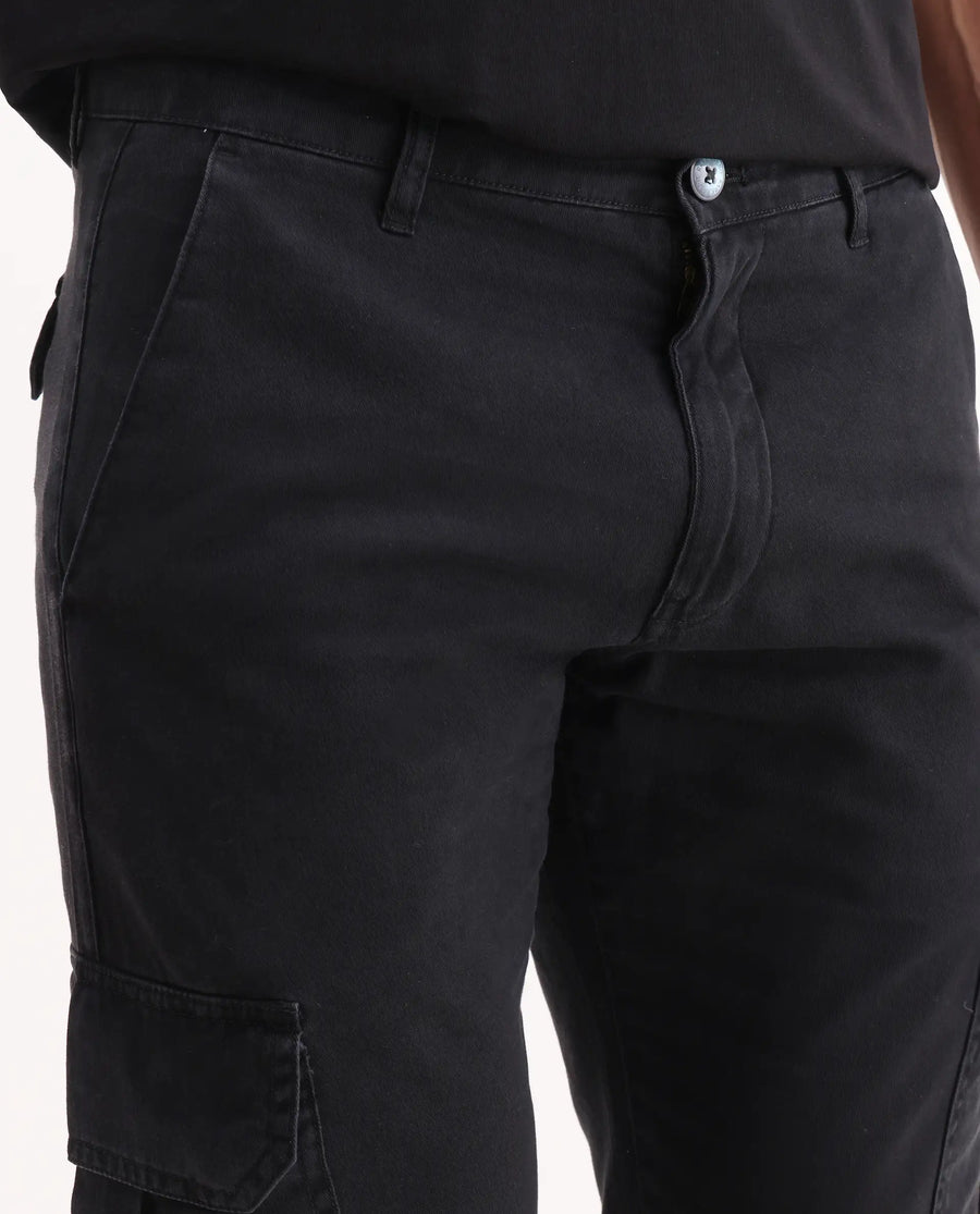 Rare Rabbit Men's Inbuil Black Cotton Plain Regular Fit Trouser