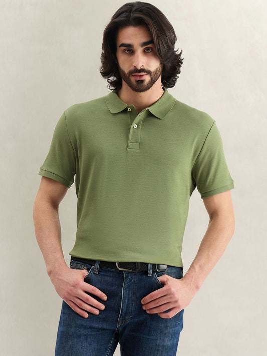 Gant Men Green Solid Regular Fit Pure Cotton Polo T-Shirt