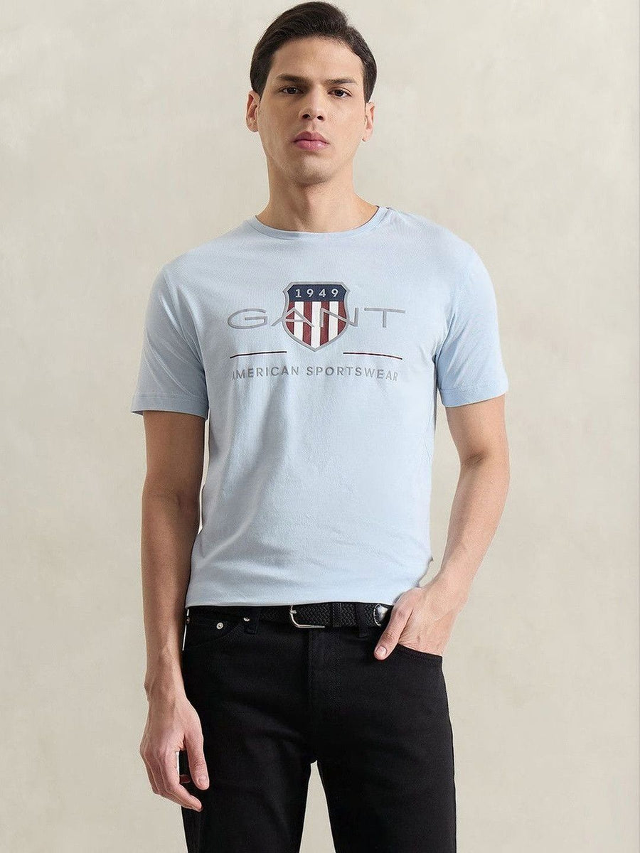 Gant Men Blue Printed Regular Fit Archieve Shield T-Shirt