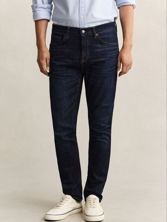 Gant Men Navy Blue Solid Stretchable Slim Fit Jeans