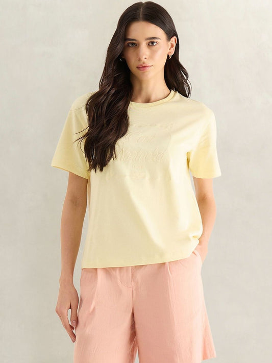 Gant Women Yellow Graphic Print Relaxed Fit Pure Cotton T-Shirt