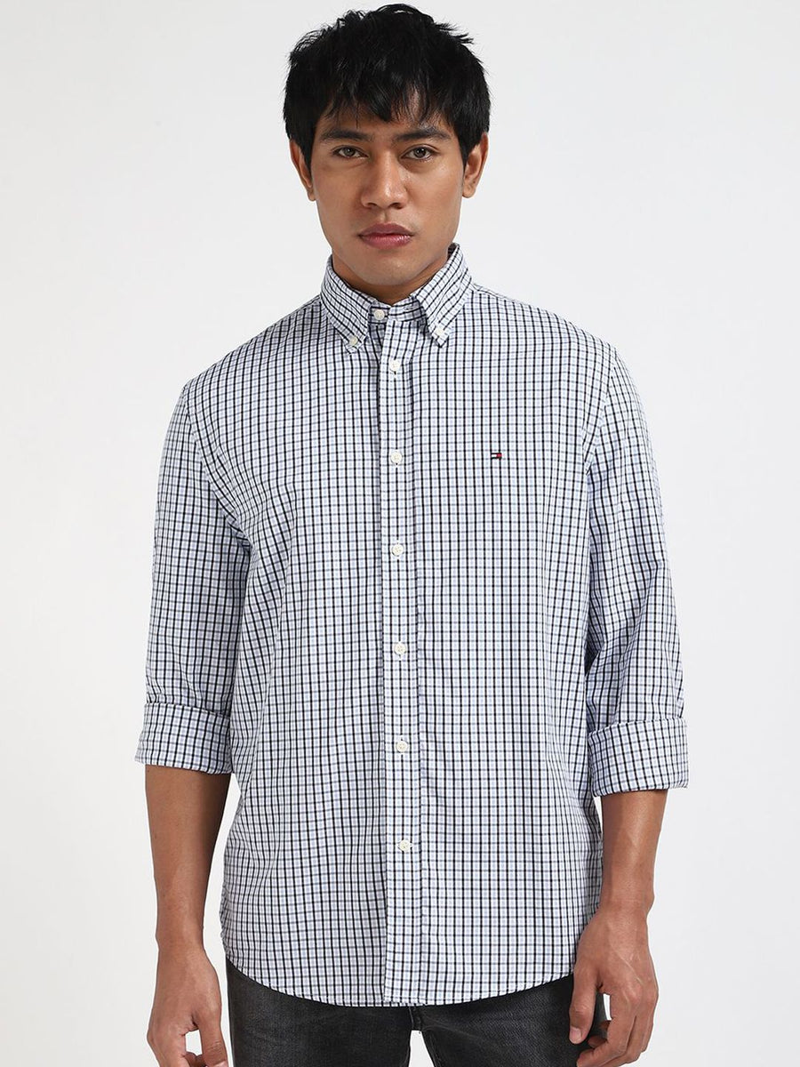 Tommy Hilfiger Men Button-Down Collar Gingham Checked Cotton Casual Shirt