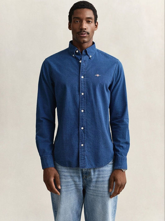 Gant Men Navy Blue Solid Regular Fit Pure Cotton Shirt