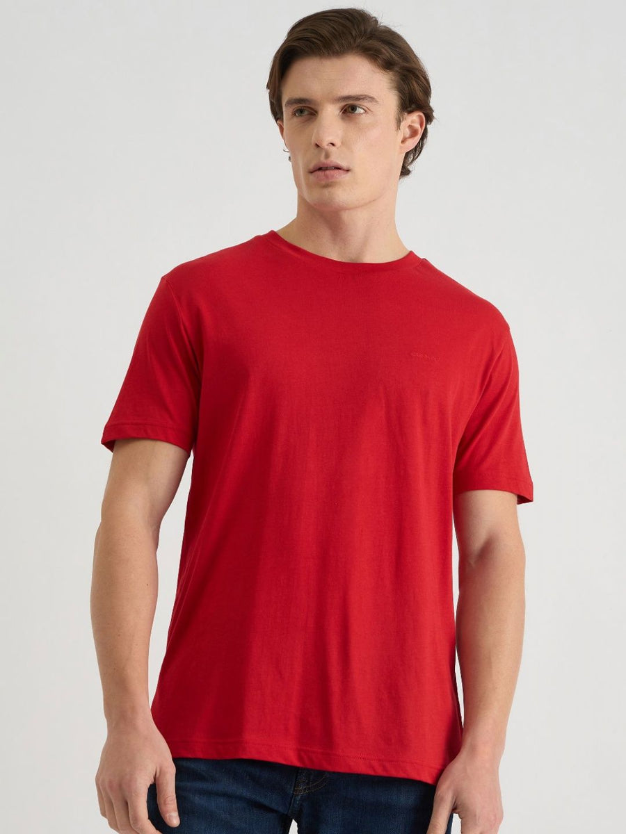 GANT Men Solid Tonal Logo Round Neck Cotton T-shirt