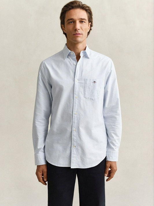 Gant Men Blue Striped Regular Fit Classic Oxford Shirt