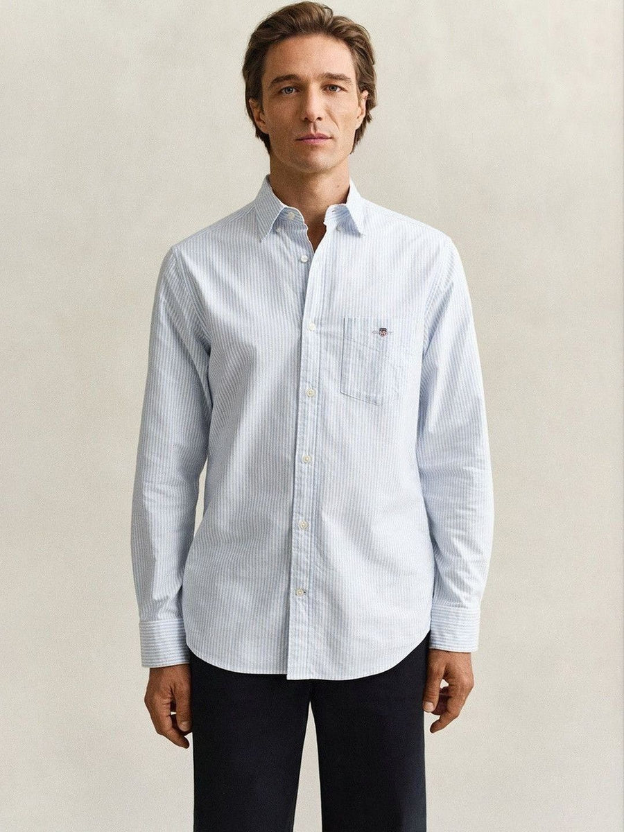 Gant Men Blue Striped Regular Fit Classic Oxford Shirt