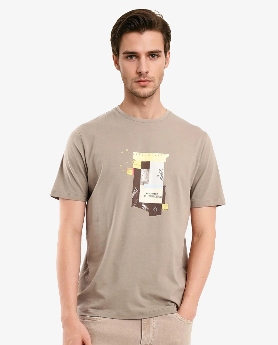 Rare Rabbit Men's Jaceb Dusky Green Cotton Blend Graphic Print Regular Fit Half Sleeve Crew Neck T-Shirt