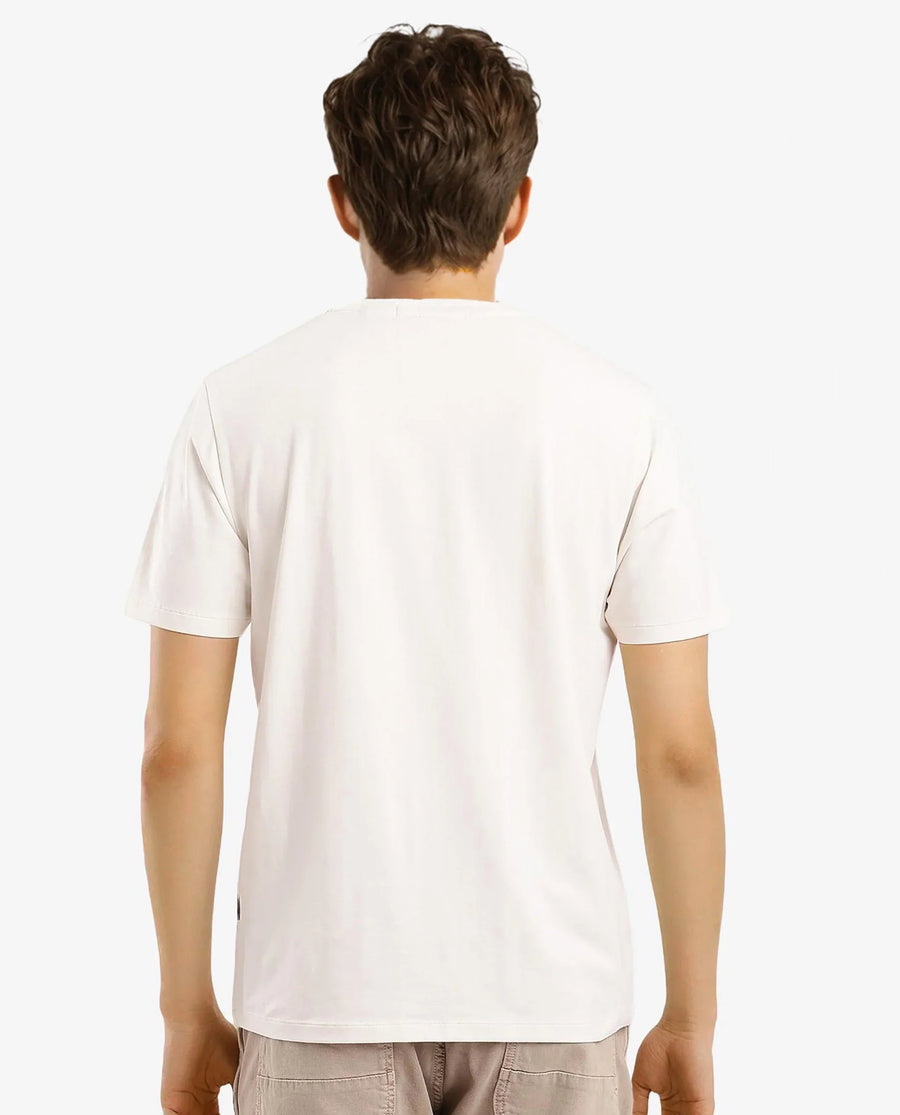 Rare Rabbit Men's Jaceb Off White Cotton Blend Graphic Print Regular Fit Half Sleeve Crew Neck T-Shirt